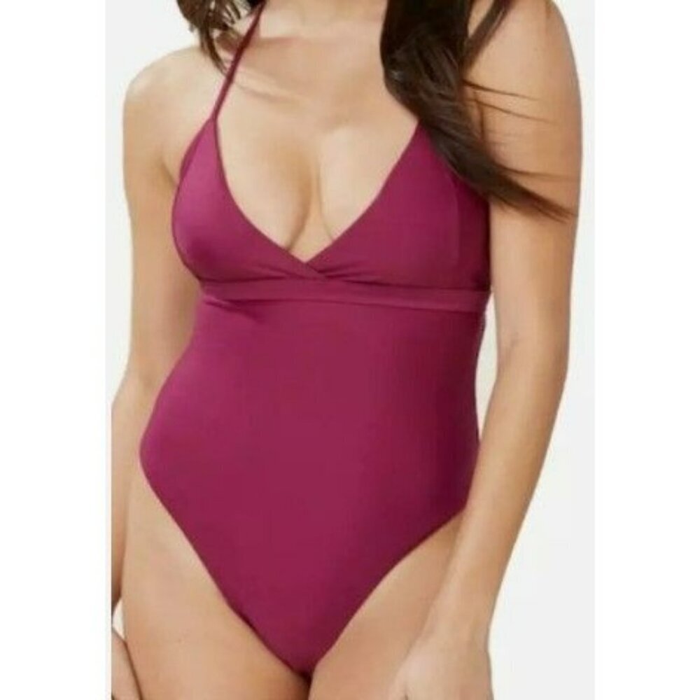Andie Swim The Lagos Plum Tie Halter Neck Bathingsuit Size XL One Piece Swimsuit